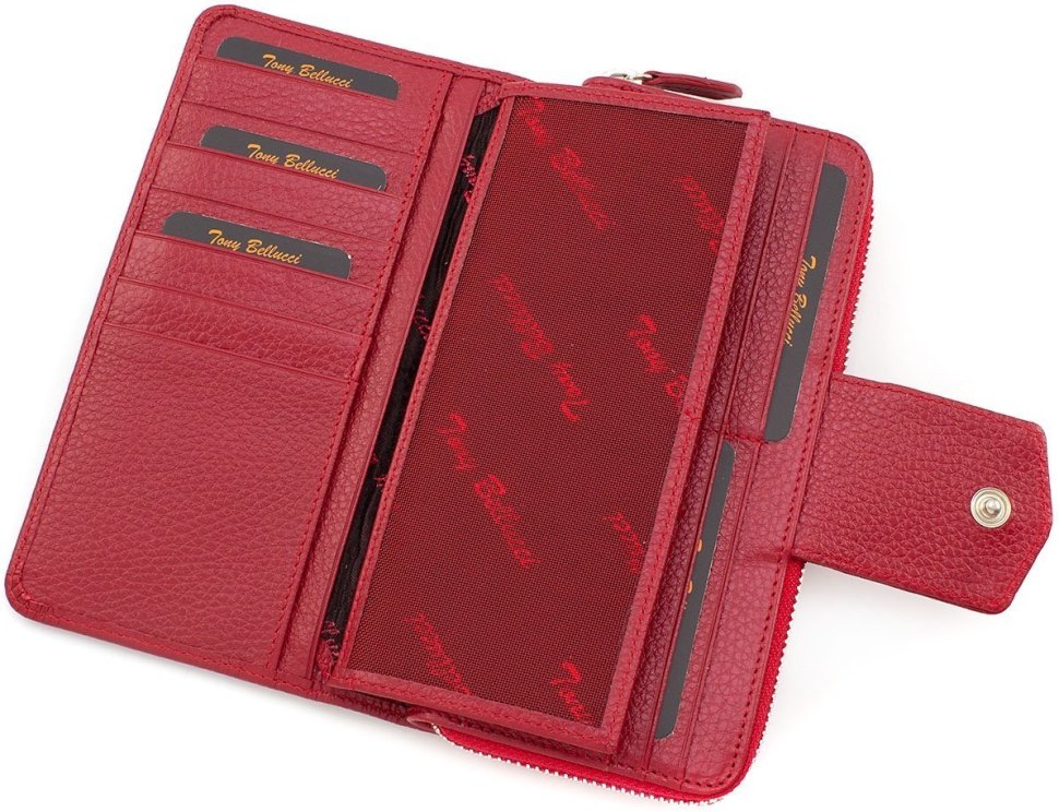 Красный женский кошелек большого размера из зернистой кожи Tony Bellucci (10860)