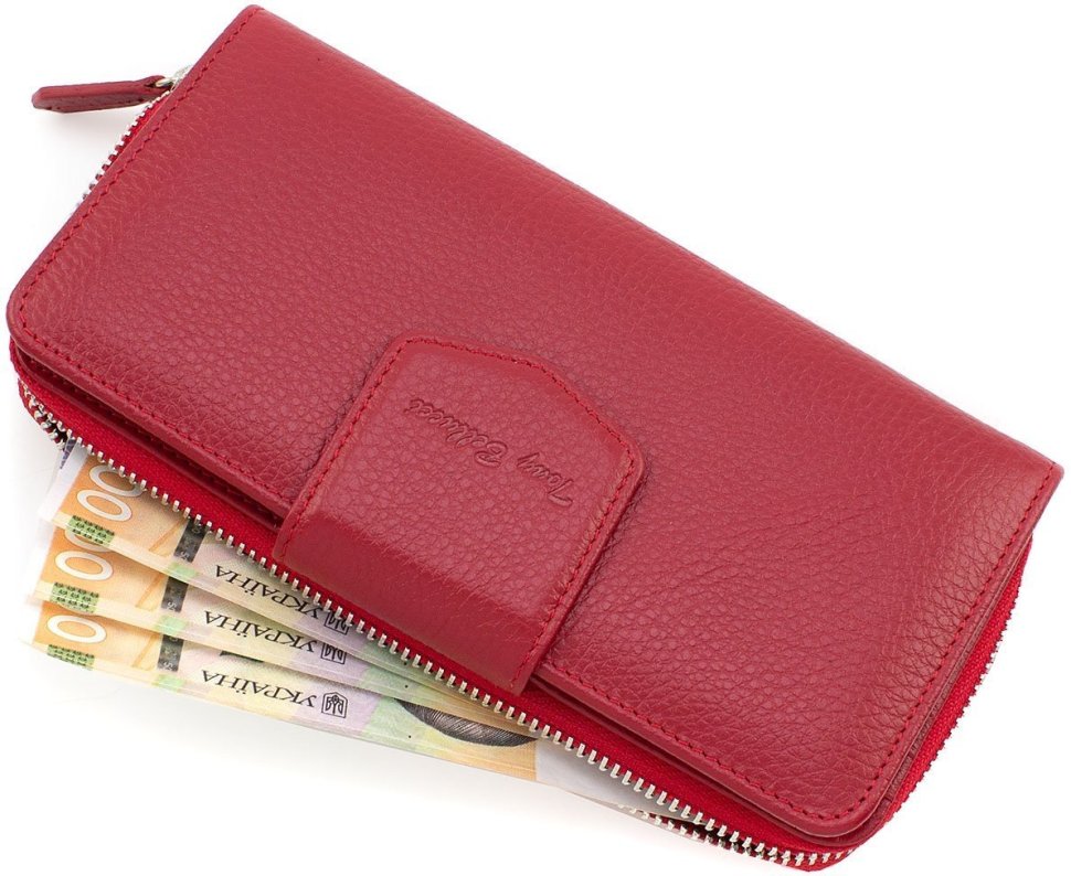 Червоний жіночий гаманець великого розміру з зернистою шкіри Tony Bellucci (10860)