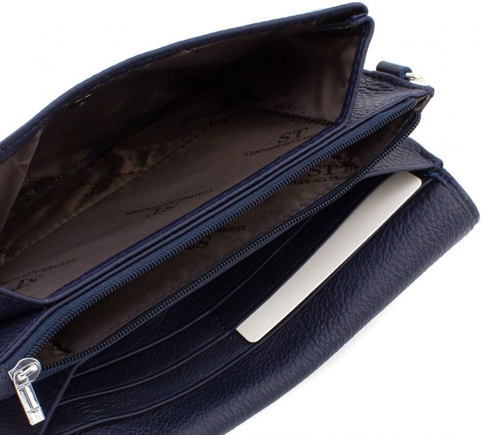 Великий темно-синій гаманець-клатч з натуральної шкіри ST Leather (14031)
