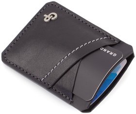 Мини-картхолдер из натуральной кожи черного цвета Grande Pelle (15466)