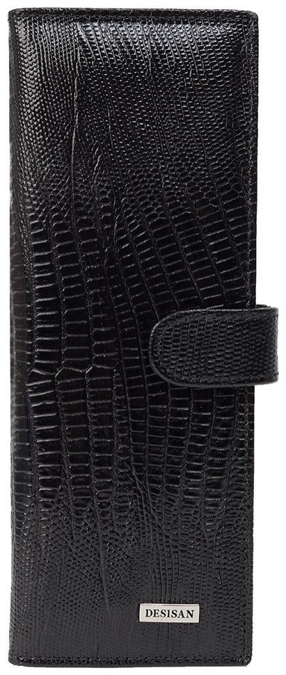 Черная визитница вертикального типа из натуральной кожи под рептилию Desisan 80248 modnotak фото №1