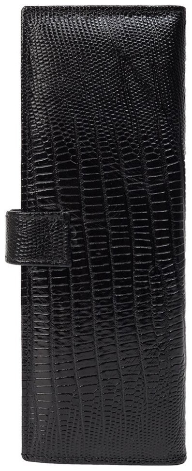 Черная визитница вертикального типа из натуральной кожи под рептилию Desisan 80248 modnotak фото №2