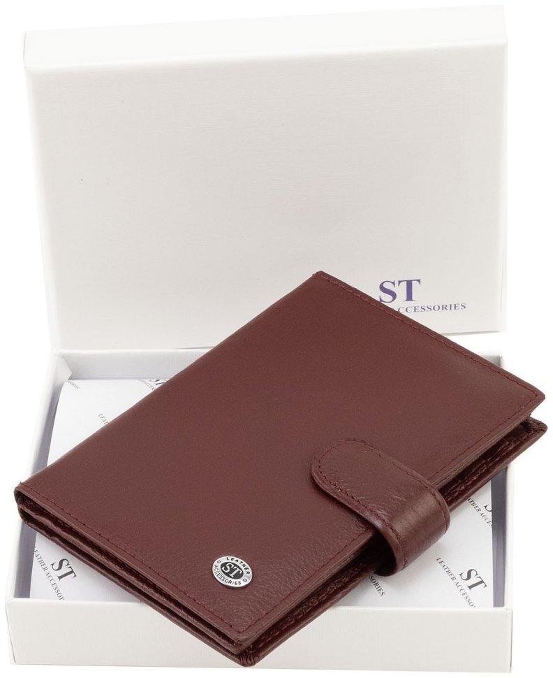Обложка кожаная для документов, паспорта и карточек ST Leather 90848 бордового цвета modnotak фото №7