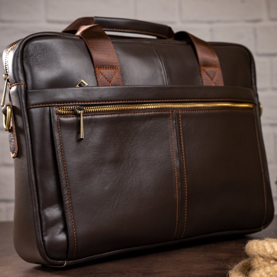 Мужская кожаная деловая сумка для ноутбука коричневого цвета VINTAGE STYLE (14670)