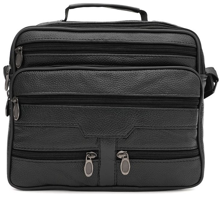 Містка чоловіча сумка барсетка з натуральної зернистої шкіри Borsa Leather 91948 чорного кольору modnotak фото №1