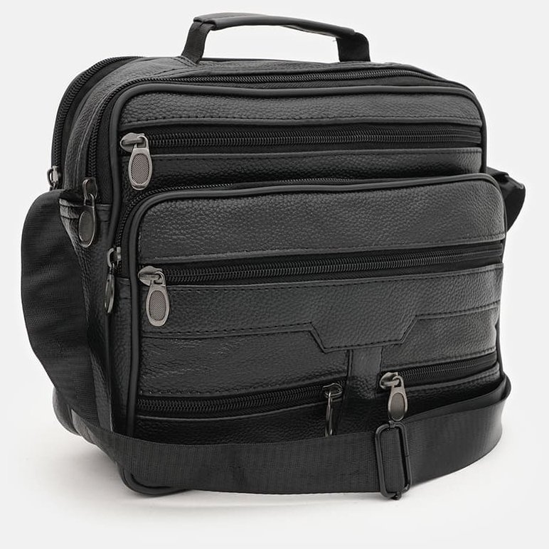 Містка чоловіча сумка барсетка з натуральної зернистої шкіри Borsa Leather 91948 чорного кольору modnotak фото №2