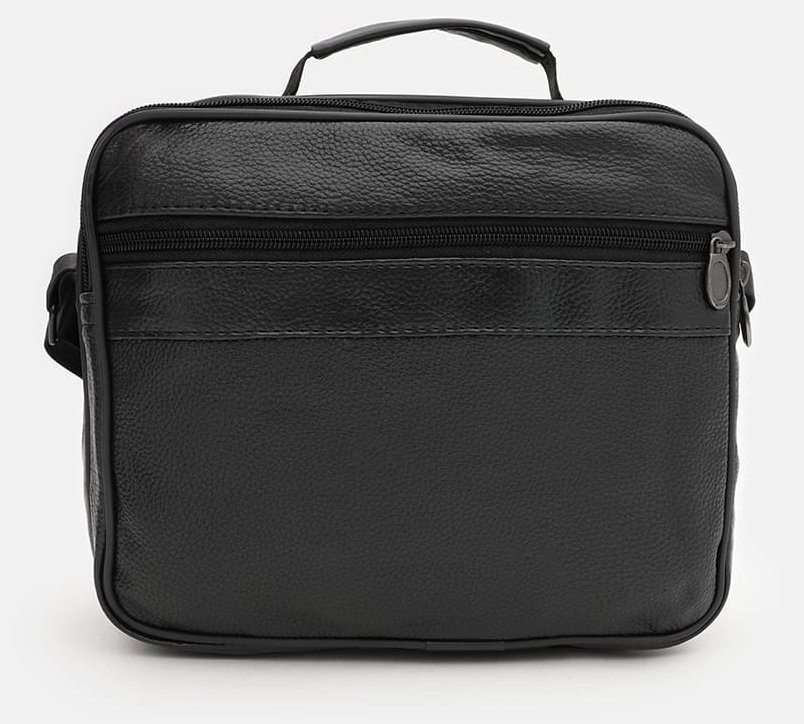 Містка чоловіча сумка барсетка з натуральної зернистої шкіри Borsa Leather 91948 чорного кольору modnotak фото №3