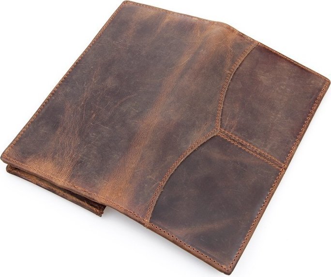 Вантажний чоловічий купюрник коричневого кольору з натуральної шкіри Vintage (14223)