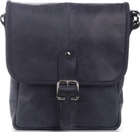Темно-синя чоловіча сумка з вінтажної шкіри із клапаном SHVIGEL (11015)