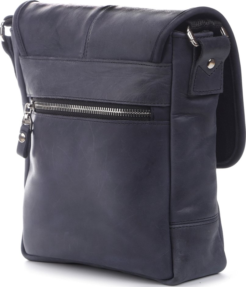 Темно-синяя мужская сумка из винтажной кожи с клапаном SHVIGEL (11015)