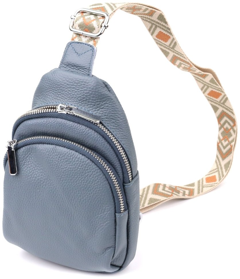 Женская сумка-слинг из кожи флотар с текстильным ремешком Vintage 103148 синего цвета фото №1 Женская сумка-слинг из кожи флотар с текстильным ремешком Vintage 103148 синего цвета modnotak фото №1