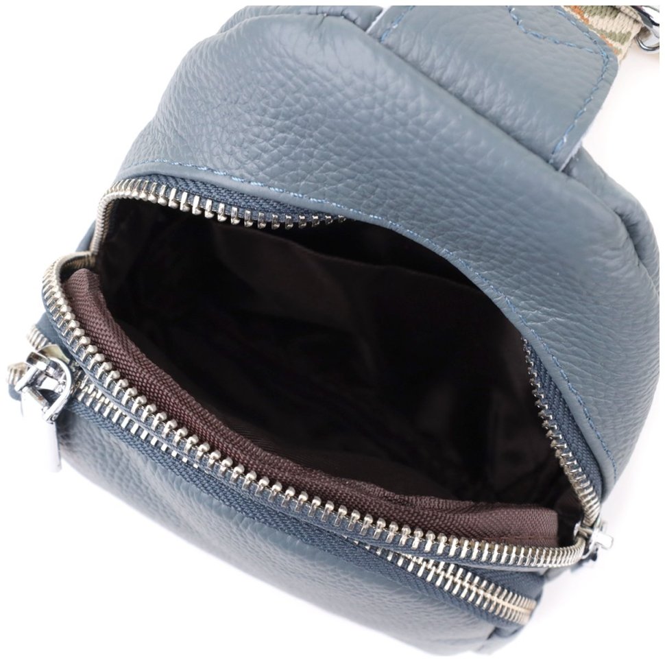 Женская сумка-слинг из кожи флотар с текстильным ремешком Vintage 103148 синего цвета фото №7 Женская сумка-слинг из кожи флотар с текстильным ремешком Vintage 103148 синего цвета modnotak фото №7