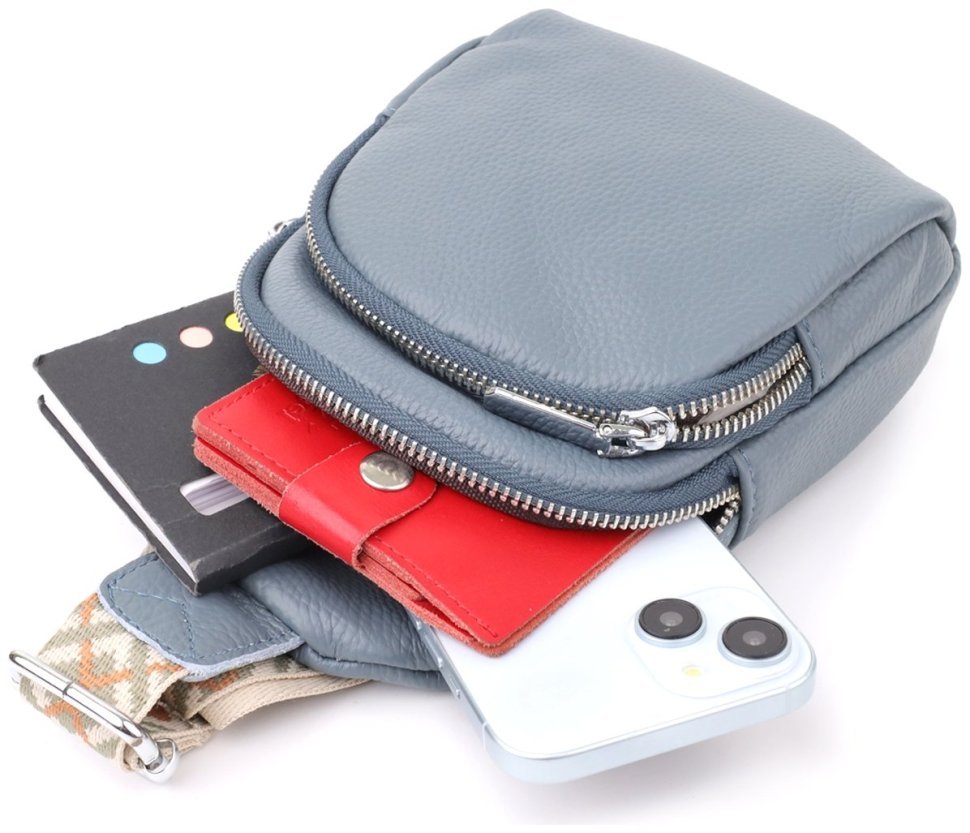 Женская сумка-слинг из кожи флотар с текстильным ремешком Vintage 103148 синего цвета фото №9 Женская сумка-слинг из кожи флотар с текстильным ремешком Vintage 103148 синего цвета modnotak фото №9