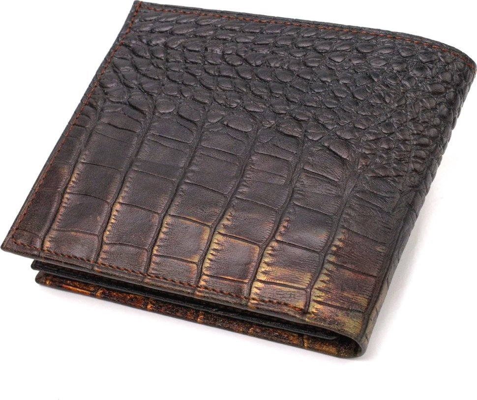 Чоловічий портмоне темно-коричневого кольору з натуральної фактурної шкіри з тисненням під крокодила CANPELLINI (2421784)