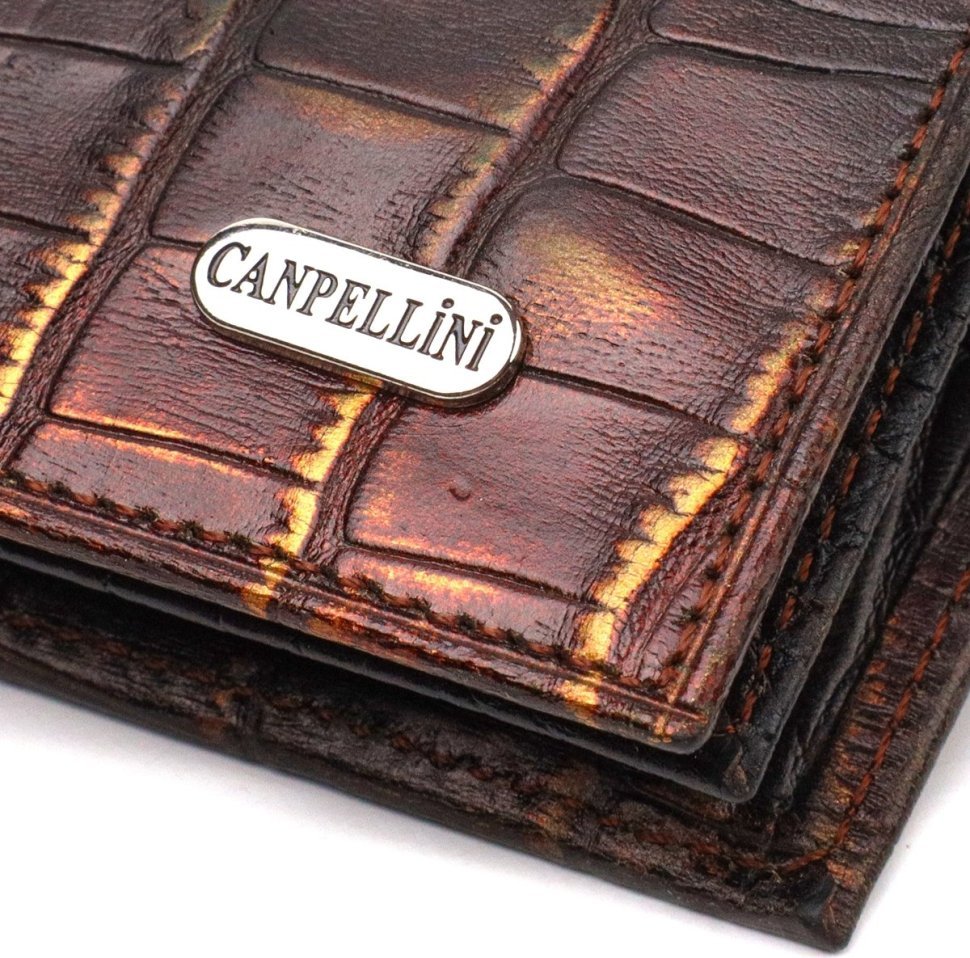 Мужское портмоне темно-коричневого цвета из натуральной фактурной кожи с тиснением под крокодила CANPELLINI (2421784)