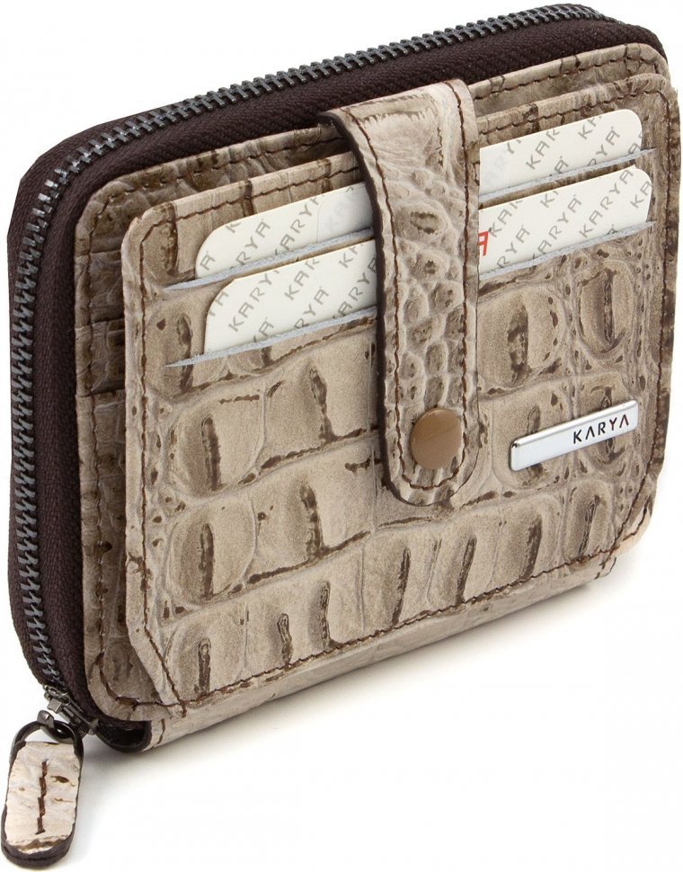 Бежевий жіночий гаманець-картхолдер із натуральної шкіри з фактурою під крокодила KARYA (19833)