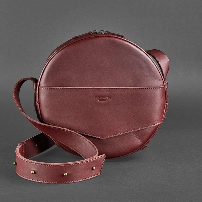 Бордовая сумка-рюкзак круглой формы из натуральной кожи BlankNote Maxi (12729)