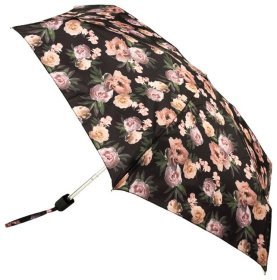 Мини зонт женский Fulton Tiny-2 L501 Rococo Rose (механика, складной, черный с принтом цветков) 93848