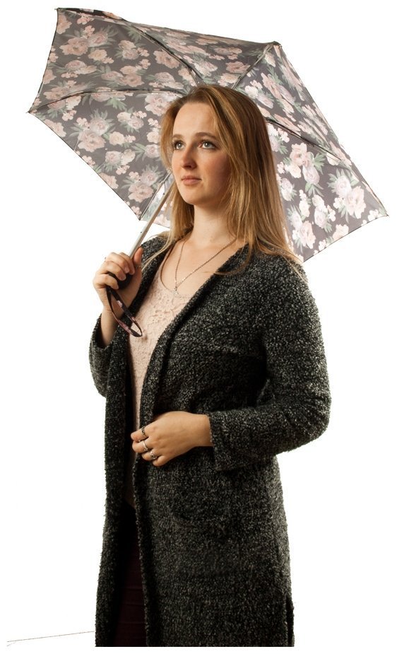 Мини зонт женский Fulton Tiny-2 L501 Rococo Rose (механика, складной, черный с принтом цветков) 93848 modnotak фото №2