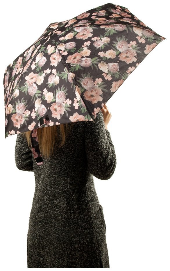 Мини зонт женский Fulton Tiny-2 L501 Rococo Rose (механика, складной, черный с принтом цветков) 93848 modnotak фото №3