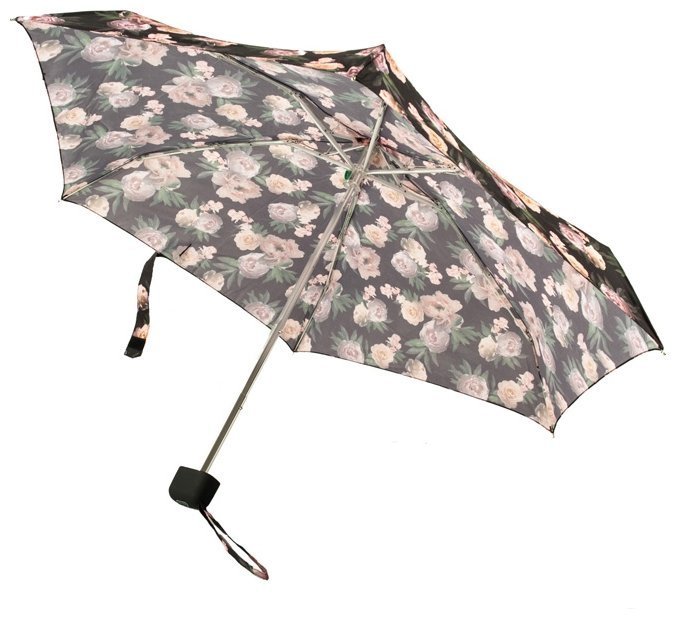 Мини зонт женский Fulton Tiny-2 L501 Rococo Rose (механика, складной, черный с принтом цветков) 93848 modnotak фото №5