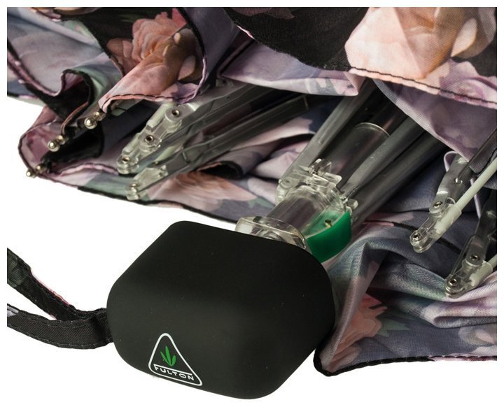 Мини зонт женский Fulton Tiny-2 L501 Rococo Rose (механика, складной, черный с принтом цветков) 93848 modnotak фото №7