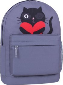 Сірий текстильний рюкзак для дівчаток із малюнком котика Bagland (54048)