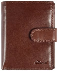 Вертикальный мужской кошелек из гладкой кожи на кнопке с RFID-защитой Ashwood VT 94048 коричневого цвета