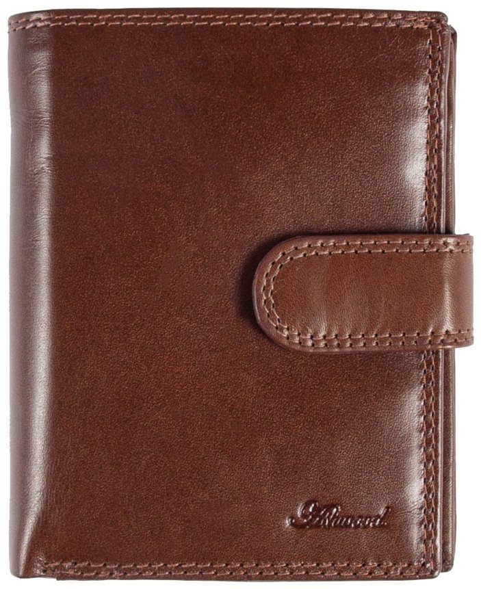 Вертикальний чоловічий гаманець з гладкої шкіри на кнопці з RFID-захистом Ashwood VT 94048 коричневого кольору modnotak фото №1