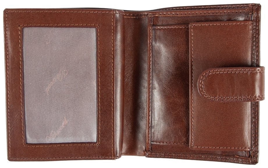 Вертикальний чоловічий гаманець з гладкої шкіри на кнопці з RFID-захистом Ashwood VT 94048 коричневого кольору modnotak фото №4