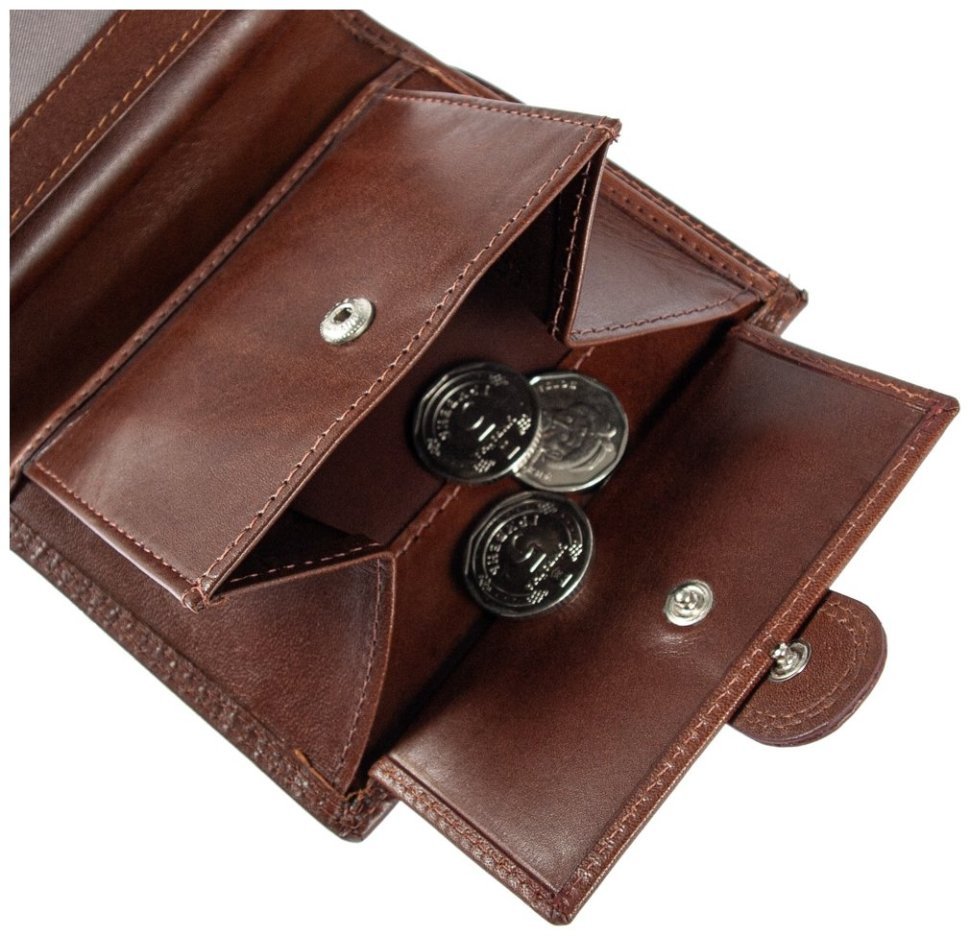 Вертикальний чоловічий гаманець з гладкої шкіри на кнопці з RFID-захистом Ashwood VT 94048 коричневого кольору modnotak фото №6