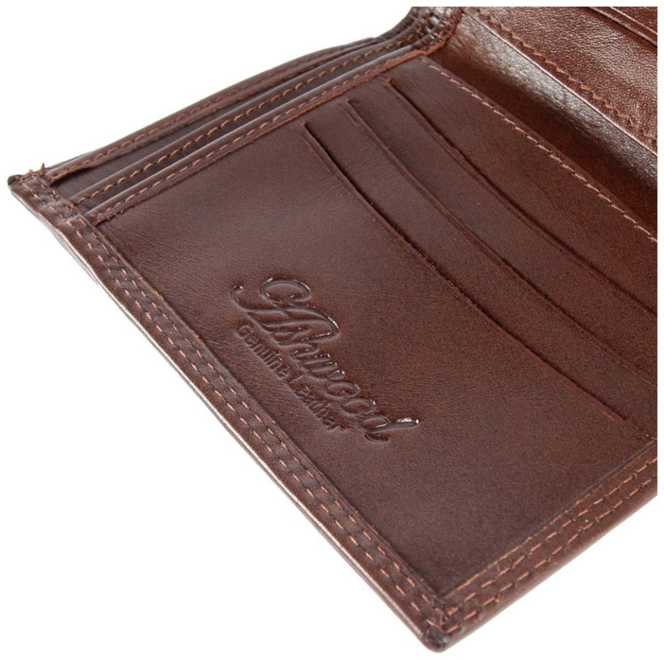 Вертикальний чоловічий гаманець з гладкої шкіри на кнопці з RFID-захистом Ashwood VT 94048 коричневого кольору modnotak фото №7