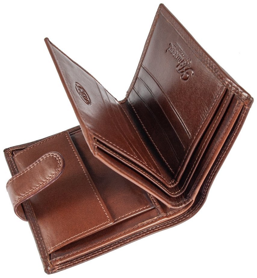 Вертикальний чоловічий гаманець з гладкої шкіри на кнопці з RFID-захистом Ashwood VT 94048 коричневого кольору modnotak фото №8