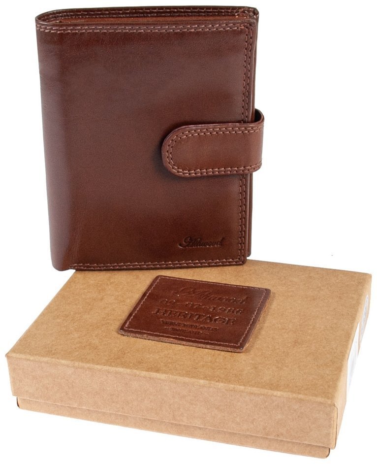 Вертикальний чоловічий гаманець з гладкої шкіри на кнопці з RFID-захистом Ashwood VT 94048 коричневого кольору modnotak фото №10
