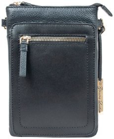 Невелика жіноча сумка з натуральної фактурної шкіри для телефону AZ71 чорного кольору 94248