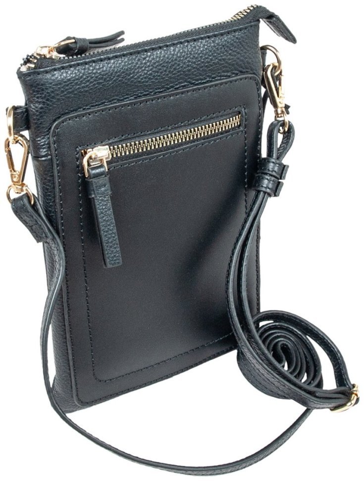 Невелика жіноча сумка з натуральної фактурної шкіри для телефону AZ71 чорного кольору 94248 фото №3 Невелика жіноча сумка з натуральної фактурної шкіри для телефону AZ71 чорного кольору 94248 modnotak фото №3