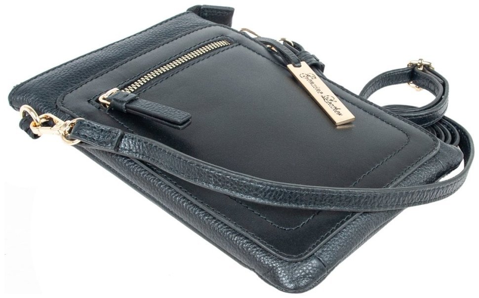 Невелика жіноча сумка з натуральної фактурної шкіри для телефону AZ71 чорного кольору 94248 фото №4 Невелика жіноча сумка з натуральної фактурної шкіри для телефону AZ71 чорного кольору 94248 modnotak фото №4