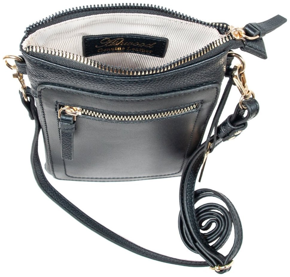 Невелика жіноча сумка з натуральної фактурної шкіри для телефону AZ71 чорного кольору 94248 фото №7 Невелика жіноча сумка з натуральної фактурної шкіри для телефону AZ71 чорного кольору 94248 modnotak фото №7