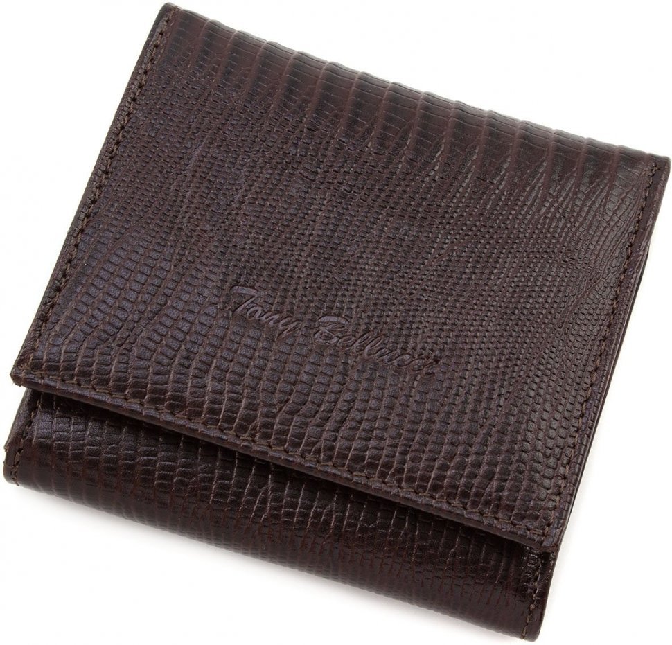 Кожаный кошелек коричневого цвета из натуральной кожи с тиснением Tony Bellucci (10775)