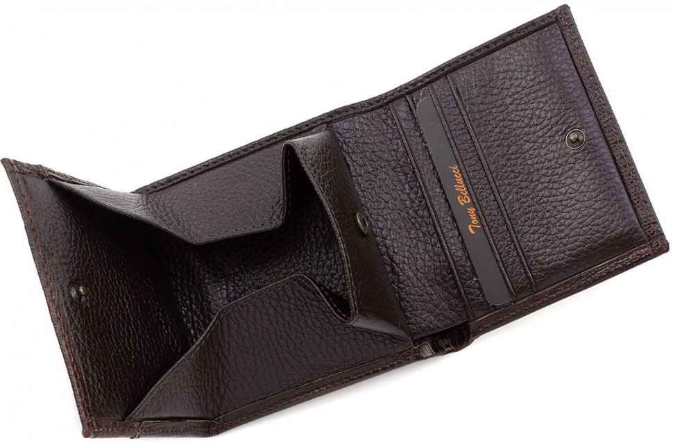 Кожаный кошелек коричневого цвета из натуральной кожи с тиснением Tony Bellucci (10775)