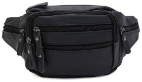 Большая сумка на пояс из натуральной фактурной кожи для мужчин Borsa Leather 104548 черного цвета