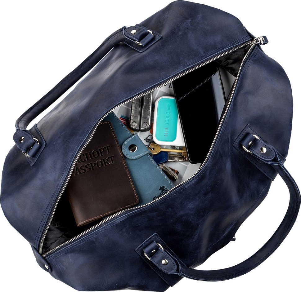 Синя дорожня сумка з натуральної шкіри Crazy Horse - SHVIGEL (11127)
