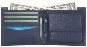 Чоловіче портмоне з фактурної шкіри без застібки з монетницею та RFID-захистом Brampton London Plutus 94548 синього кольору