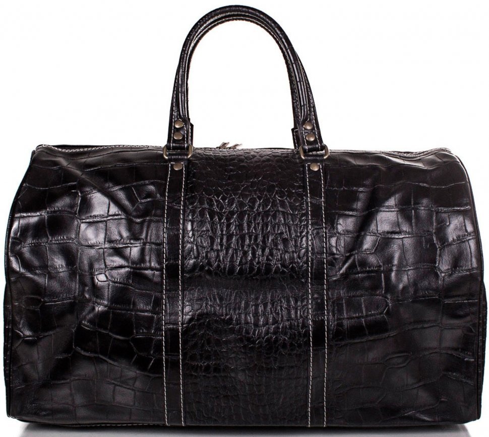 Черная дорожная сумка на молнии из натуральной кожи Desisan (505-111)