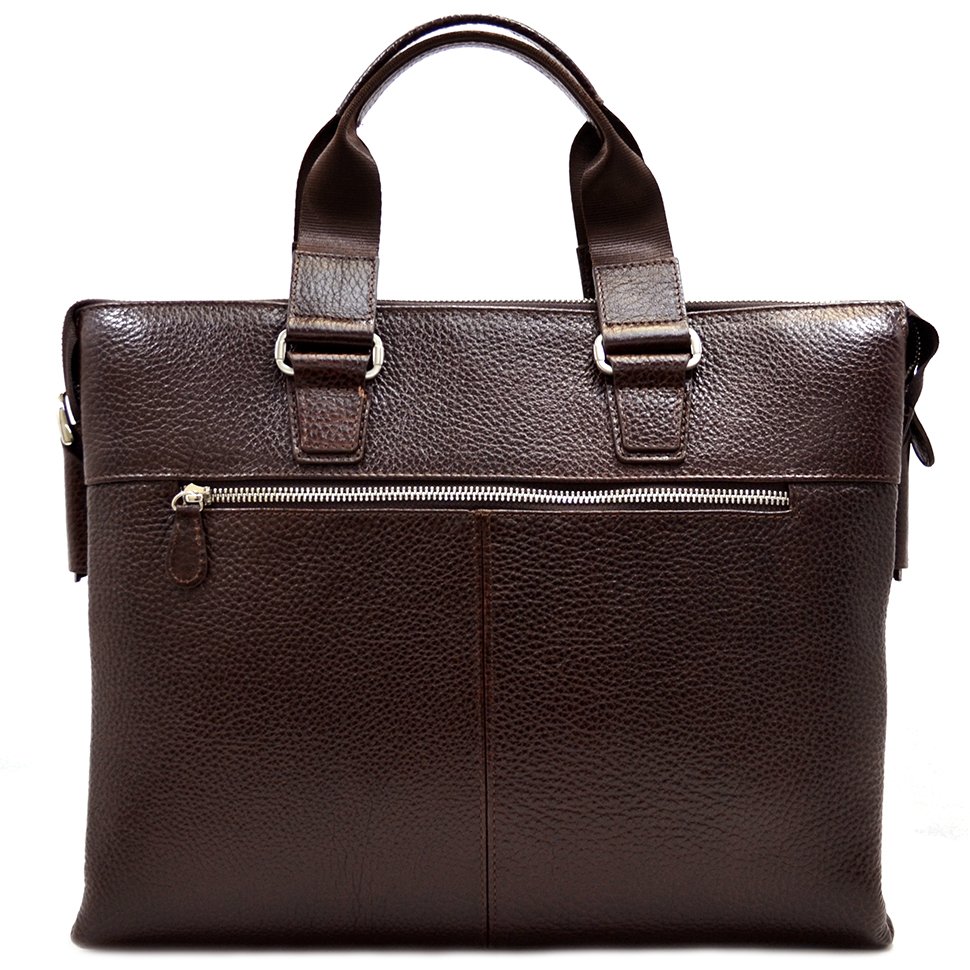 Горизонтальна шкіряна сумка з ручками в коричневому кольорі - DESISAN (11583)