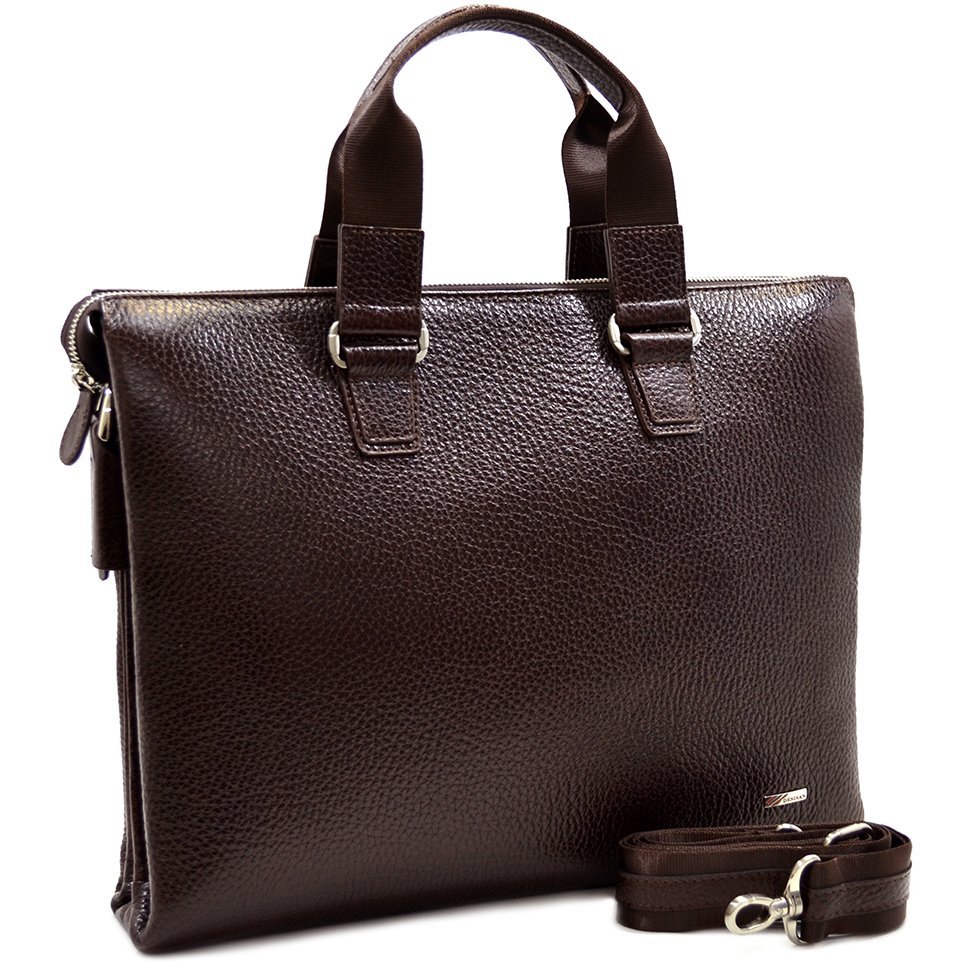 Горизонтальна шкіряна сумка з ручками в коричневому кольорі - DESISAN (11583)