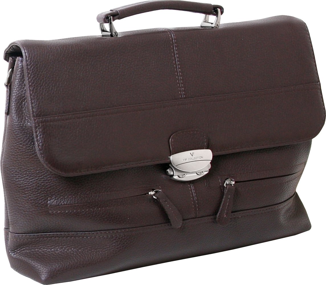 Деловой кожаный мужской портфель коричневого цвета с клапаном на кодовом замке Vip Collection (21123)