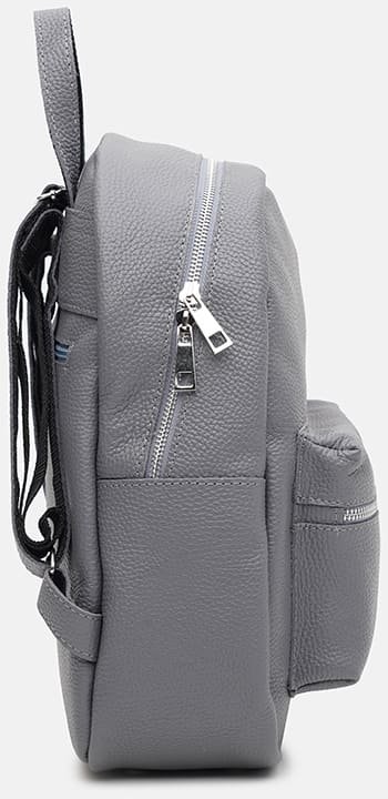Функціональний жіночий рюкзак середнього розміру із натуральної шкіри сірого кольору Ricco Grande (21312)