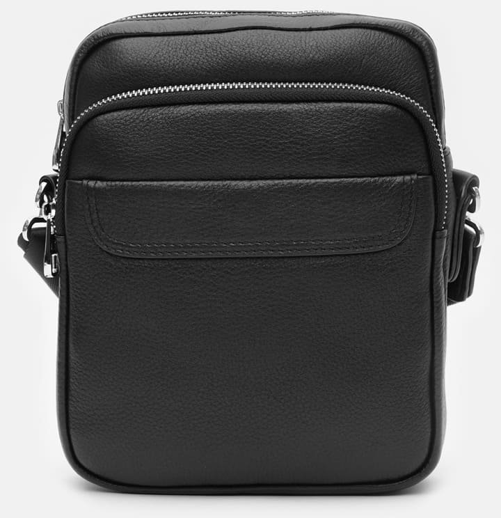 Удобная мужская кожаная сумка-планшет на плечо черного цвета Ricco Grande (19276)