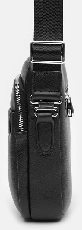 Удобная мужская кожаная сумка-планшет на плечо черного цвета Ricco Grande (19276)